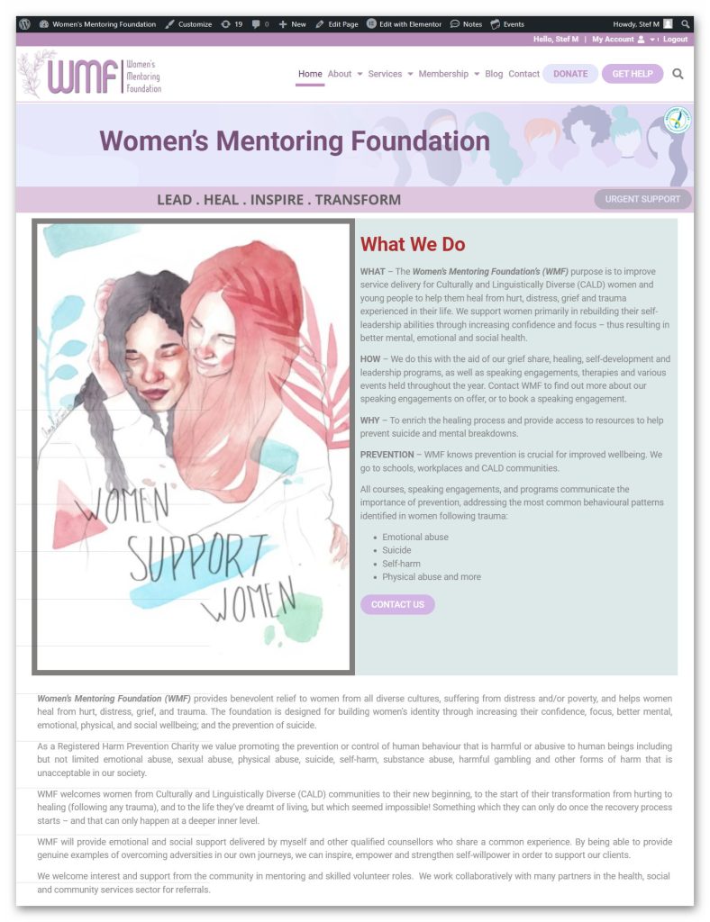 Women's Mentoring Foundation Home Page Design